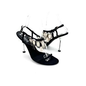 Vintage Dior Galliano 2004 Dog Tag Strappy Satin Heeled Sandals